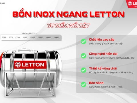 💧 BỒN NƯỚC INOX NGANG LETTON – CHUẨN MỰC MỚI TRONG LƯU TRỮ NƯỚC SẠCH & BỀN VỮNG