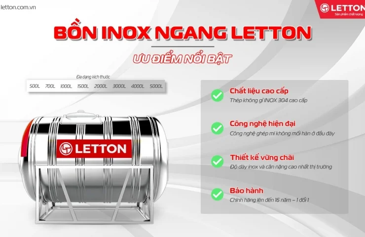 💧 BỒN NƯỚC INOX NGANG LETTON – CHUẨN MỰC MỚI TRONG LƯU TRỮ NƯỚC SẠCH & BỀN VỮNG
