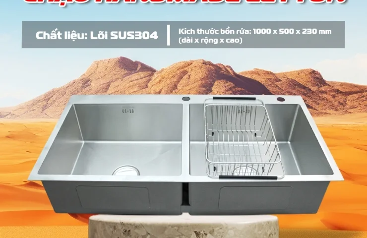 CHẬU RỬA HANDMADE LETTON LS3-10050-2H – BIỂU TƯỢNG TỐI GIẢN CAO CẤP CHO CĂN BẾP HIỆN ĐẠI