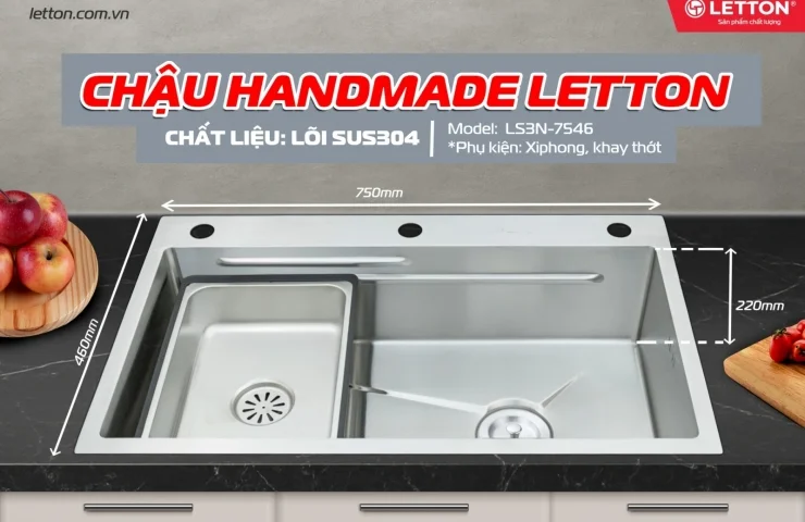 🔥 CHẬU HANDMADE LETTON LS3N-7546 – Giải pháp nâng tầm không gian bếp hiện đại