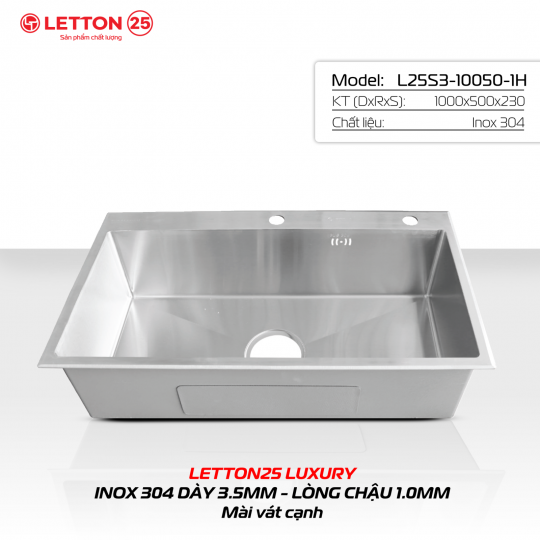 Chậu Rửa HANDMANDE LETTON 25 - L25S3 - 10050 -1H