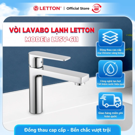 Vòi Lavabo Lạnh Đồng Thau Mạ Crome LETTON LTSV - 611 (H:20cm)