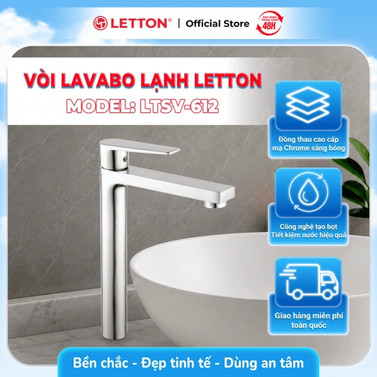 Vòi Lavabo Lạnh Đồng Thau Mạ Crome LETTON LTSV - 612 (H:30cm)